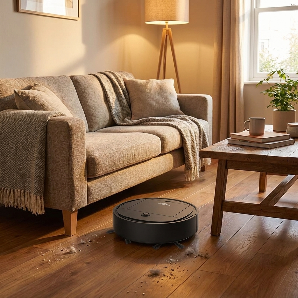 3-in-1 smart robot vacuum cleaning a living room floor